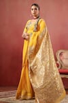 Shop_Anshu Wadhwa_Yellow Chanderi Embroidery, Sequins Saree With Unstitched Blouse _Online_at_Aza_Fashions