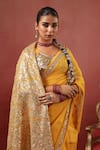 Anshu Wadhwa_Yellow Chanderi Embroidery, Sequins Saree With Unstitched Blouse _at_Aza_Fashions