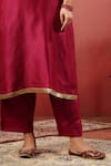 Anshu Wadhwa_Wine Chanderi Zari, Embroidery V-neck Kurta Set _Online_at_Aza_Fashions