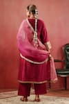 Shop_Anshu Wadhwa_Wine Chanderi Zari, Embroidery V-neck Kurta Set _at_Aza_Fashions