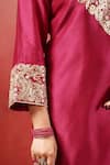 Anshu Wadhwa_Wine Chanderi Zari, Embroidery V-neck Kurta Set _Online