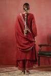 Shop_Anshu Wadhwa_Maroon Chanderi Embroidery, Mirrors, Piping Round , Keyhole Kurta Set _at_Aza_Fashions