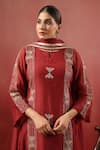 Anshu Wadhwa_Maroon Chanderi Embroidery, Mirrors, Piping Round , Keyhole Kurta Set _at_Aza_Fashions