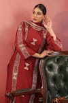 Buy_Anshu Wadhwa_Maroon Chanderi Embroidery, Mirrors, Piping Round , Keyhole Kurta Set 