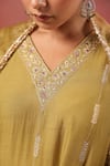 Shop_Anshu Wadhwa_Green Chanderi Embroidery, Zari, Sequins V-neck Kurta Set 