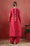 Anshu Wadhwa_Pink Chanderi Embroidery Square Neck Kurta Palazzo Set _Online_at_Aza_Fashions