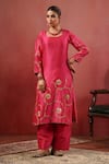 Buy_Anshu Wadhwa_Pink Chanderi Embroidery Square Neck Kurta Palazzo Set _Online_at_Aza_Fashions