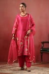 Buy_Anshu Wadhwa_Pink Chanderi Embroidery Square Neck Kurta Palazzo Set _at_Aza_Fashions