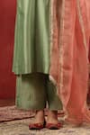 Anshu Wadhwa_Green Chanderi Embroidery, Gota Patti V-neck Kurta Pant Set _at_Aza_Fashions