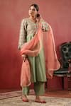 Buy_Anshu Wadhwa_Green Chanderi Embroidery, Gota Patti V-neck Kurta Pant Set 