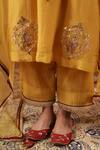Anshu Wadhwa_Mustard Chanderi Embroidery, Zari, Tassels V-neck Kurta Pant Set _at_Aza_Fashions