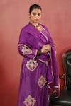 Anshu Wadhwa_Purple Chanderi Embroidery, Metallic Thread, Stones V-neck Kurta Set _at_Aza_Fashions