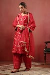 Anshu Wadhwa_Red Chanderi Embroidery, Zari, Metallic Thread Sweetheart Neck Kurta Set _Online_at_Aza_Fashions