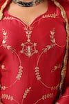 Anshu Wadhwa_Red Chanderi Embroidery, Zari, Metallic Thread Sweetheart Neck Kurta Set _at_Aza_Fashions