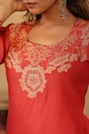 Anshu Wadhwa_Red Chanderi Embroidery, Zari Round Neck Kurta Set _at_Aza_Fashions