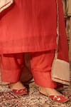 Buy_Anshu Wadhwa_Red Chanderi Embroidery, Zari Round Neck Kurta Set 