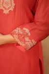 Shop_Anshu Wadhwa_Red Chanderi Embroidery, Zari Round Neck Kurta Set 