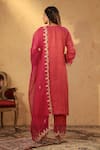 Shop_Anshu Wadhwa_Red Tissue, Chanderi Embroidery, Zari Round Neck, Split Kurta Pant Set _at_Aza_Fashions