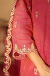 Shop_Anshu Wadhwa_Red Tissue, Chanderi Embroidery, Zari Round Neck, Split Kurta Pant Set 