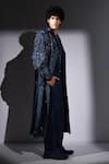 Nikita Mhaisalkar_Blue Denim, Hemp Sequins, Stones, Beads Star Embroidered Trench Jacket _Online_at_Aza_Fashions