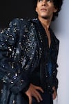 Buy_Nikita Mhaisalkar_Blue Denim, Hemp Sequins, Stones, Beads Star Embroidered Trench Jacket _Online_at_Aza_Fashions
