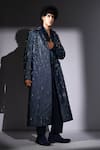 Shop_Nikita Mhaisalkar_Blue Denim, Hemp Sequins, Stones, Beads Star Embroidered Trench Jacket _Online_at_Aza_Fashions