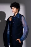 Nikita Mhaisalkar_Navy Corduroy Button Front Waistcoat _Online_at_Aza_Fashions