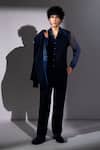 Nikita Mhaisalkar_Navy Corduroy Button Front Waistcoat _at_Aza_Fashions