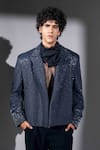 Buy Nikita Mhaisalkar Blue Suiting Sequins Suede Star Burst Embroidered Bomber Jacket at Aza Fashions Buy_Nikita Mhaisalkar_Blue Suiting Sequins Suede Star Burst Embroidered Bomber Jacket _at_Aza_Fashions