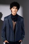 Buy Nikita Mhaisalkar Blue Suiting Sequins Suede Star Burst Embroidered Bomber Jacket Online at Aza Fashions Buy_Nikita Mhaisalkar_Blue Suiting Sequins Suede Star Burst Embroidered Bomber Jacket _Online_at_Aza_Fashions