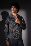Buy_Nikita Mhaisalkar_Black Georgette Sequins Galaxy Print Bomber Jacket _at_Aza_Fashions