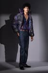 Nikita Mhaisalkar_Purple Georgette Glitter Galaxy Print Sheeted Puffer Jacket _Online_at_Aza_Fashions