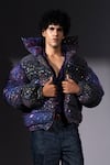 Buy_Nikita Mhaisalkar_Purple Georgette Glitter Galaxy Print Sheeted Puffer Jacket _at_Aza_Fashions