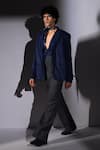 Nikita Mhaisalkar_Blue Suede, Suiting, Silk Satin Houndstooth Pattern Suit Set _Online_at_Aza_Fashions