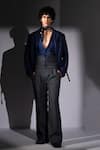 Shop_Nikita Mhaisalkar_Blue Suede, Suiting, Silk Satin Houndstooth Pattern Suit Set _at_Aza_Fashions