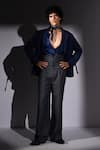 Buy_Nikita Mhaisalkar_Blue Suede, Suiting, Silk Satin Houndstooth Pattern Suit Set _at_Aza_Fashions
