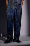 Buy_Nikita Mhaisalkar_Navy Georgette Sequins Meteor Print Shirt And Pant Set _Online_at_Aza_Fashions