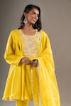 Archana Shah_Yellow Silk Embroidery Round Neck Yoke Kurta Set _Online_at_Aza_Fashions