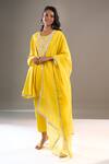 Buy_Archana Shah_Yellow Silk Embroidery Round Neck Yoke Kurta Set _Online_at_Aza_Fashions