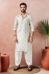 Buy_Arihant Rai Sinha_White Cotton, Silk Printed Leaf Motif Kurta And Salwar Set _at_Aza_Fashions