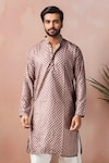 Shop_Arihant Rai Sinha_Wine Cotton, Silk Jaal Print Kurta Set _Online_at_Aza_Fashions