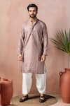 Buy_Arihant Rai Sinha_Wine Cotton, Silk Jaal Print Kurta Set _at_Aza_Fashions
