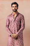 Arihant Rai Sinha_Wine Cotton, Silk Abstract Print Kurta Set _at_Aza_Fashions