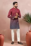Buy_Arihant Rai Sinha_Maroon Cotton, Silk Embroidery, Foil Printing Ombre Effect Kurta Set _at_Aza_Fashions