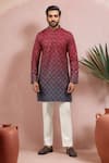 Arihant Rai Sinha_Maroon Cotton, Silk Embroidery, Foil Printing Ombre Effect Kurta Set _Online_at_Aza_Fashions