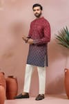 Buy_Arihant Rai Sinha_Maroon Cotton, Silk Embroidery, Foil Printing Ombre Effect Kurta Set _Online_at_Aza_Fashions
