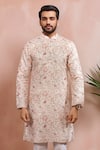Shop_Arihant Rai Sinha_Beige Silk Embroidery Animal Pattern Kurta Set _Online_at_Aza_Fashions