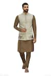 Buy_Manish Nagdeo_Beige Cotton Silk Bundi Kurta Set _at_Aza_Fashions