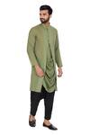 Buy_Bohame_Green Mulmul Cowl Pleated Layer Kurta _at_Aza_Fashions