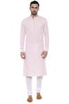 Buy_Mayank Modi - Men_Pink Linen Mandarin Collar Kurta Set _at_Aza_Fashions